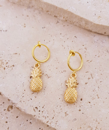Boucles d'oreilles clip ananas dorés
