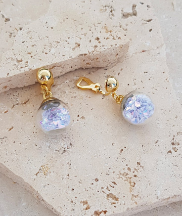 Boucles d'oreilles clip flacon pétales irisés