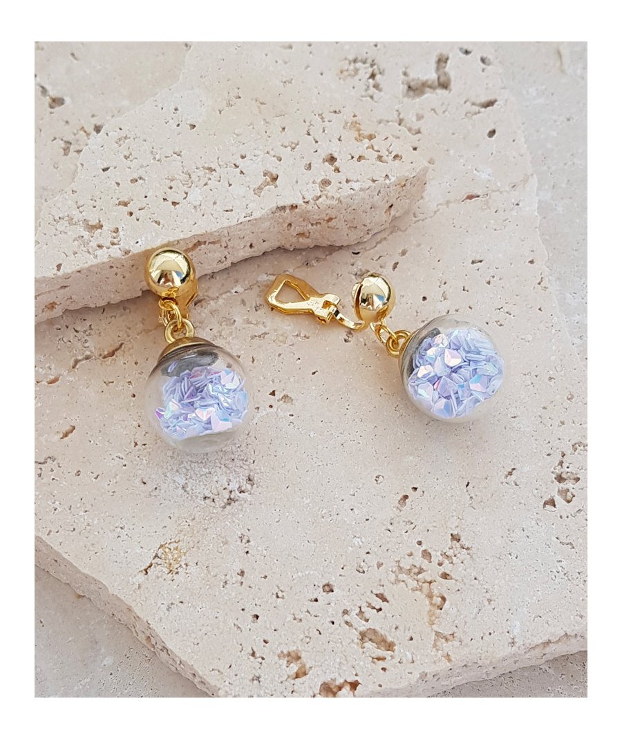 Boucles d'oreilles clip flacon pétales irisés