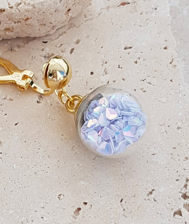 Boucles d'oreilles clip flacon pétales irisés