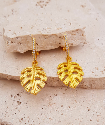 Boucles d'oreilles clip feuille exotique