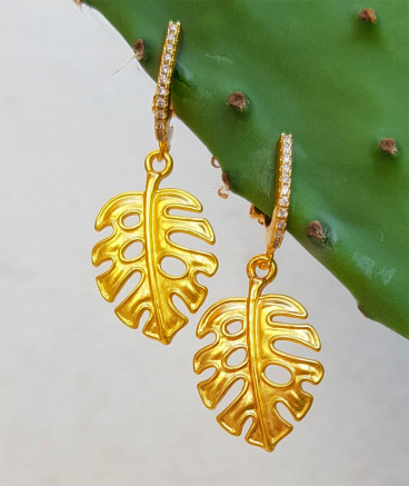 Boucles d'oreilles clip feuille exotique