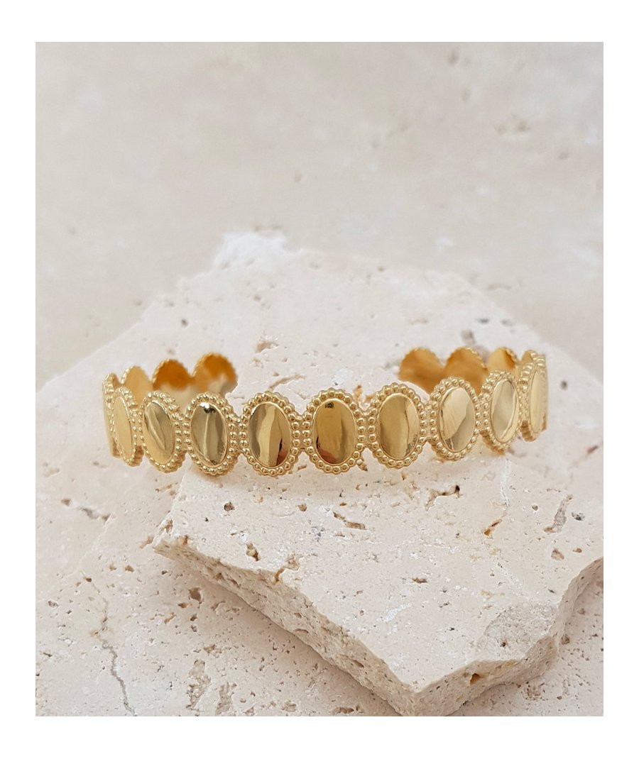 Bracelet jonc médaillons ovales acier doré 1 cm