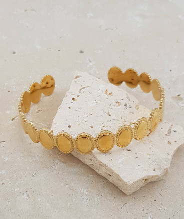 Bracelet jonc médaillons ovales acier doré 1 cm