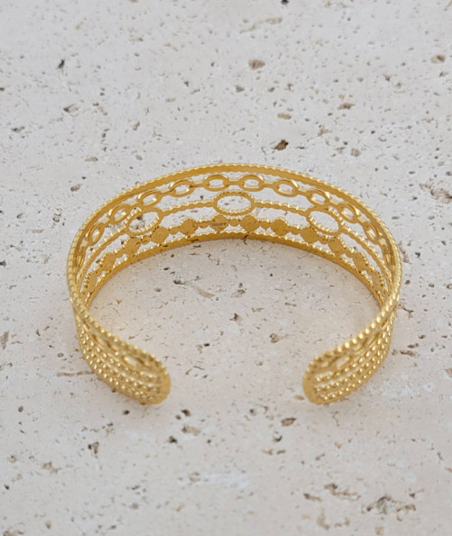 Bracelet manchette ciselé acier doré 1,8 cm