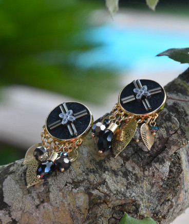Boucles d'oreilles clips breloques noires