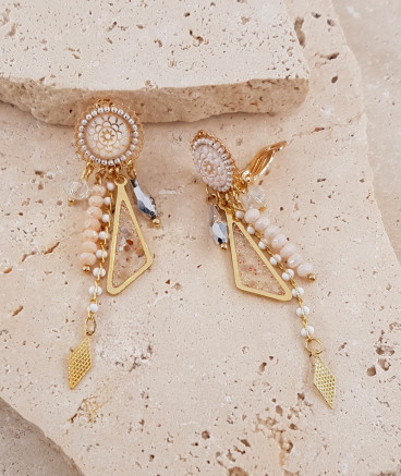 Boucles d'oreilles clip pampilles beige rosé
