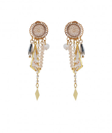 Boucles d'oreilles clip pampilles beige rosé