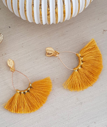 Boucles oreilles clip pompons jaune or