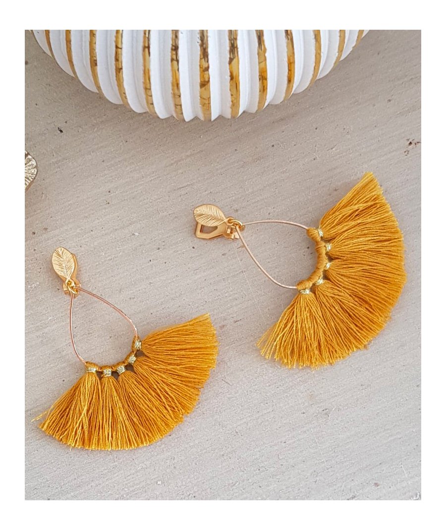 Boucles oreilles clip pompons jaune or