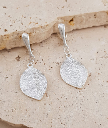 Boucles oreilles clips feuille argent 925