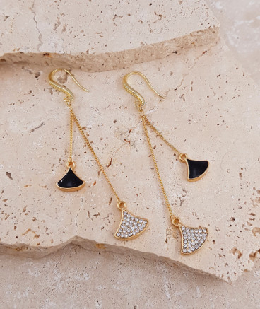 Boucles oreilles lotus noir et strass