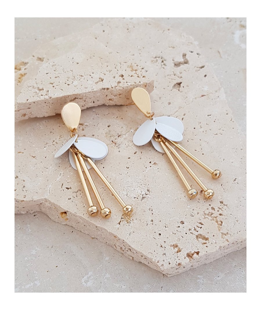 Boucles oreilles gouttes blanches émaillées