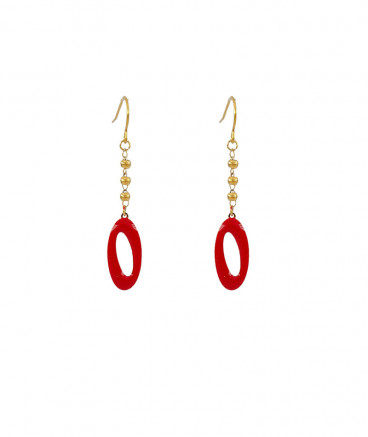 Boucles d'oreilles acier doré et rouge