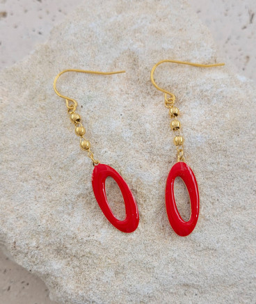Boucles d'oreilles acier doré et rouge