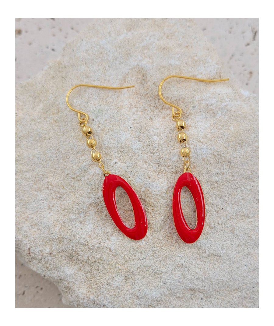 Boucles d'oreilles acier doré et rouge