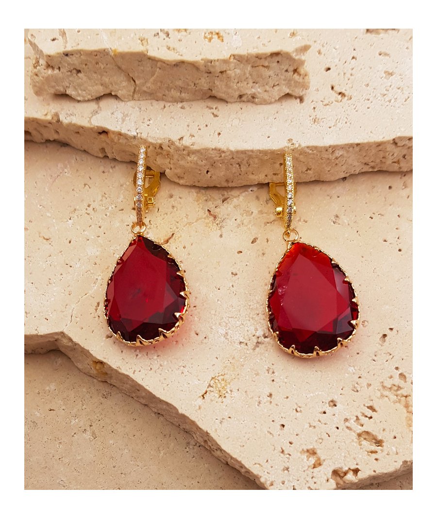 Boucle d'oreille clip goutte cristal rouge