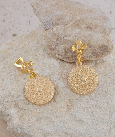 Boucles d'oreilles clip médaille arabesque