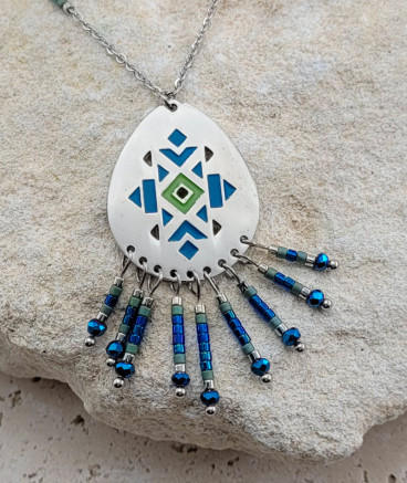 Pendentif acier mexicain bleu