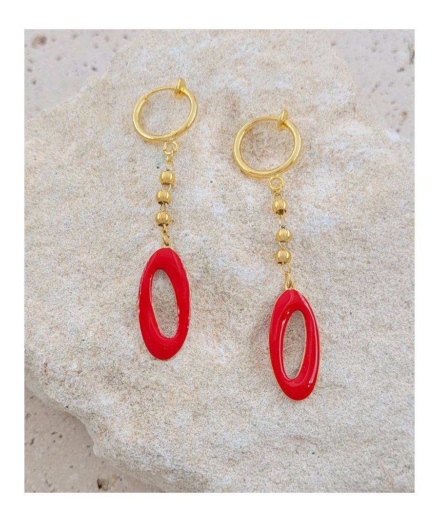 Boucles d'oreilles clips acier doré et rouge (non percées)