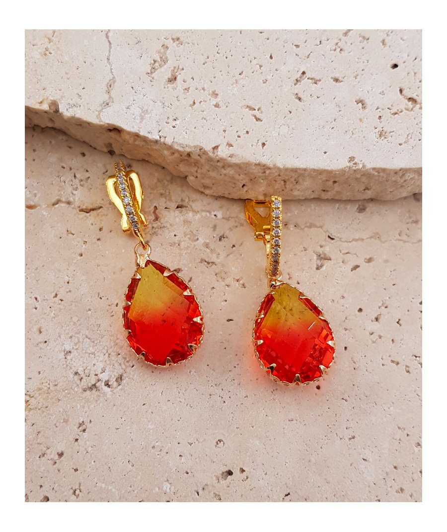Boucles d'oreilles clip cristal jaune orange