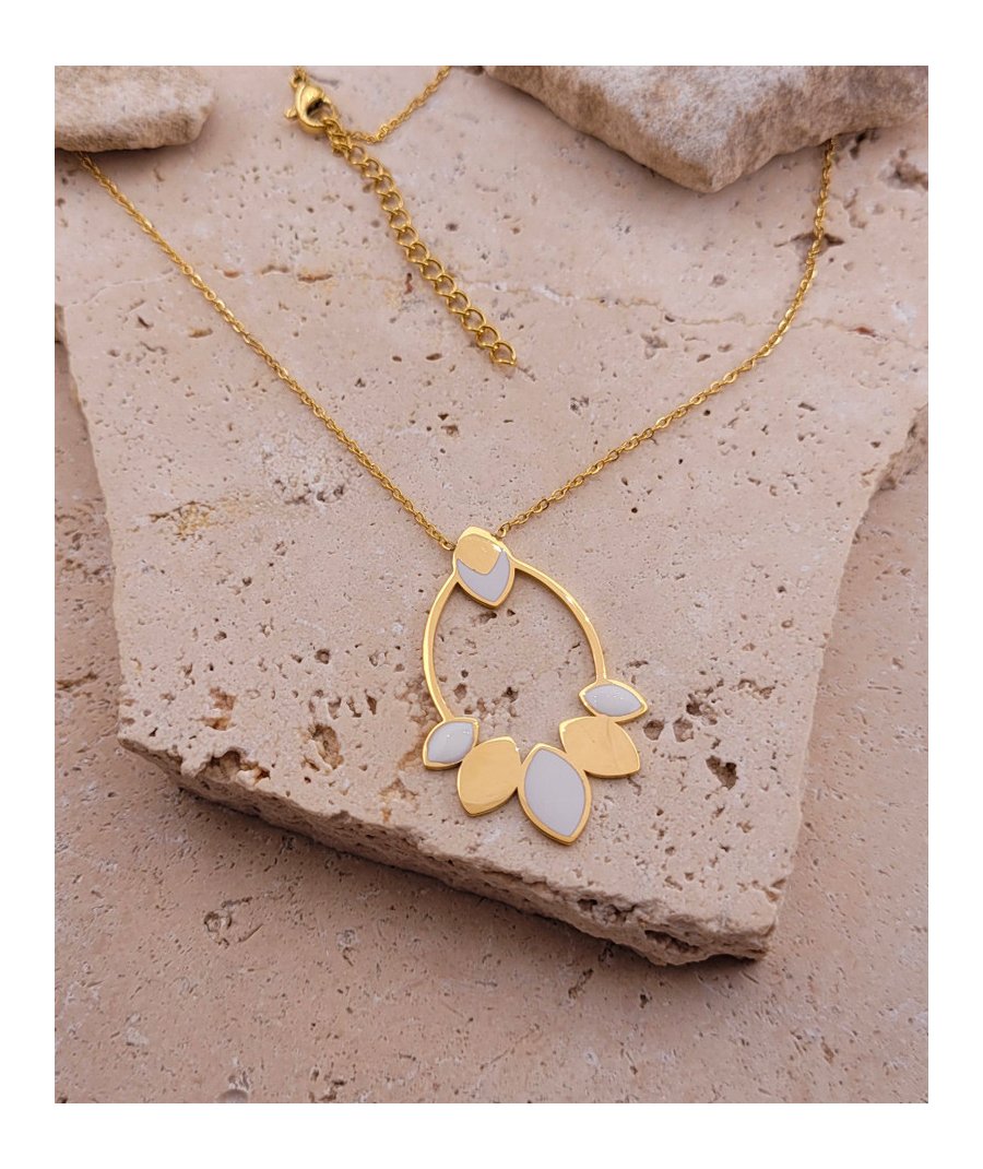 Pendentif acier pétales blancs