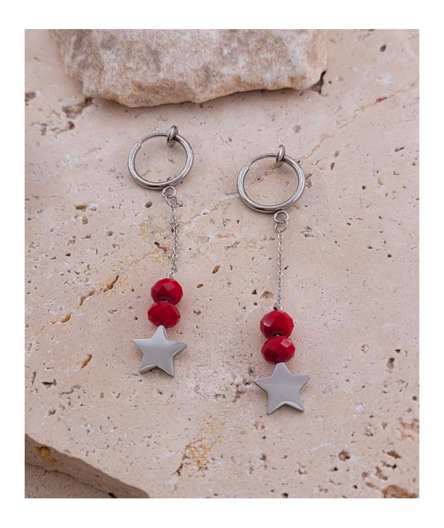 Boucles oreilles clips rouge étoile acier