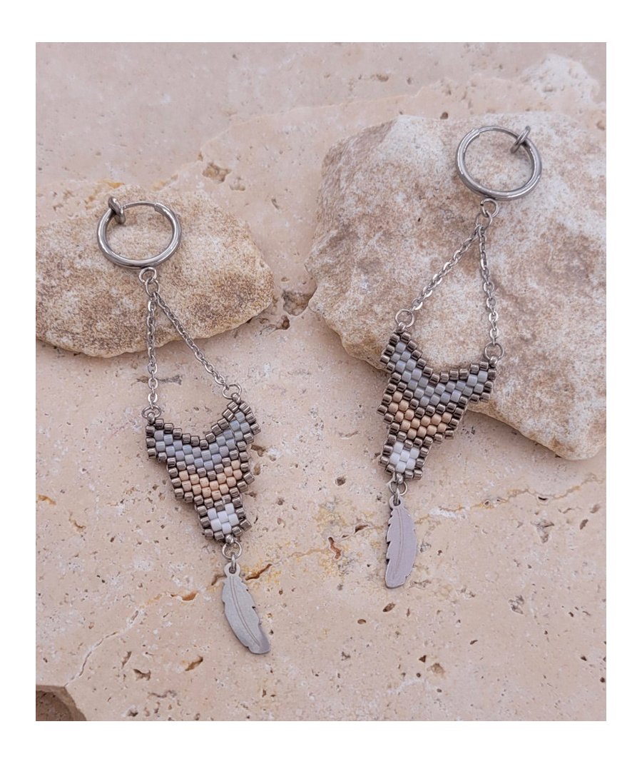 Boucles oreilles clip acier plume (non percées)