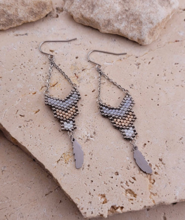 Boucles oreilles acier plume