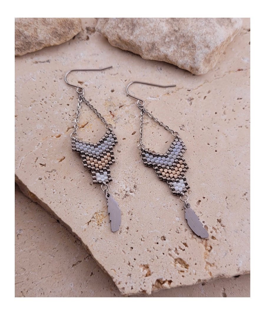 Boucles oreilles acier plume