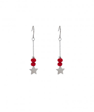 Boucles oreilles rouge étoile acier