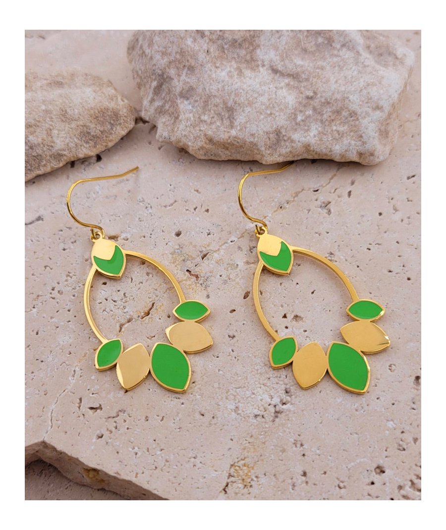 Boucles D'oreilles Clips Fantaisie – Triangle Jaune Citron Et Bronze – Pas Chères