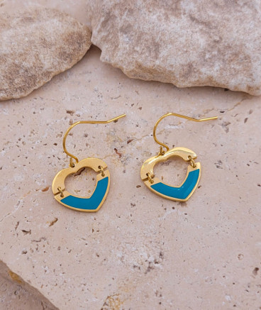 Boucles d'oreilles acier coeur turquoise