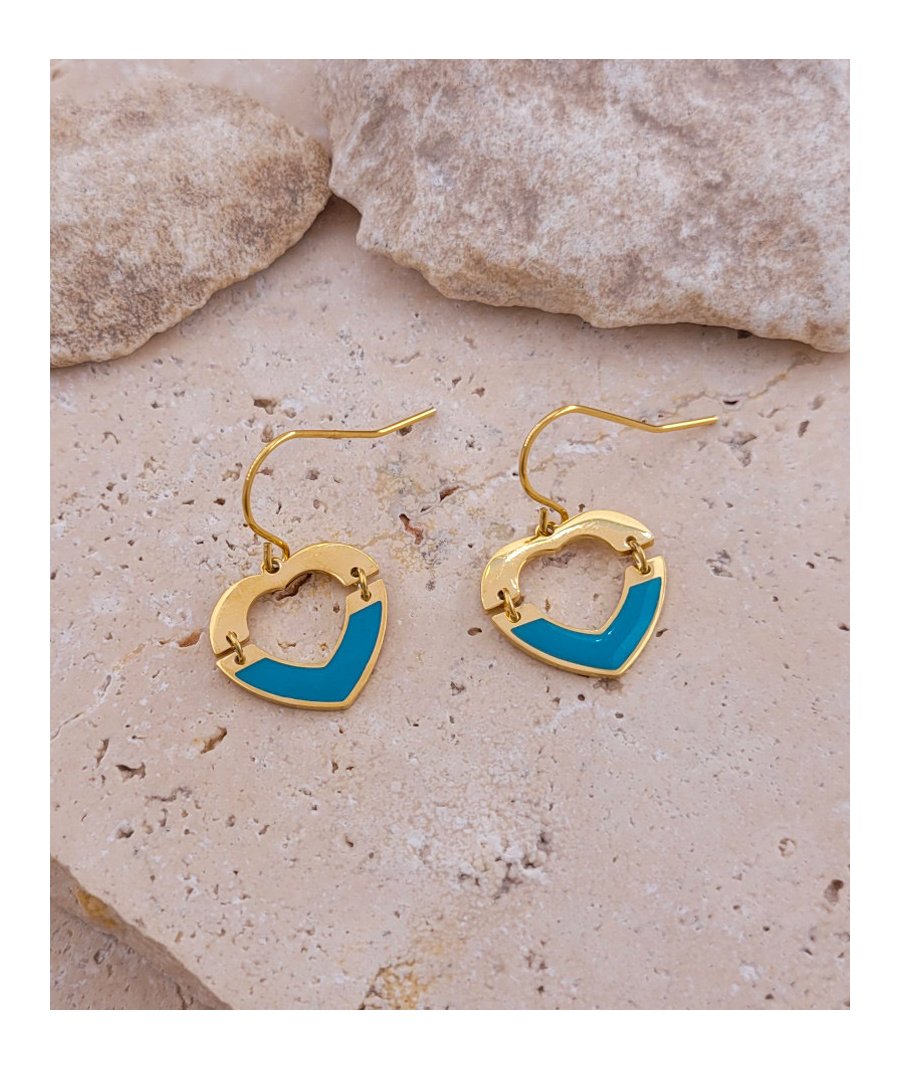 Boucles d'oreilles acier coeur turquoise