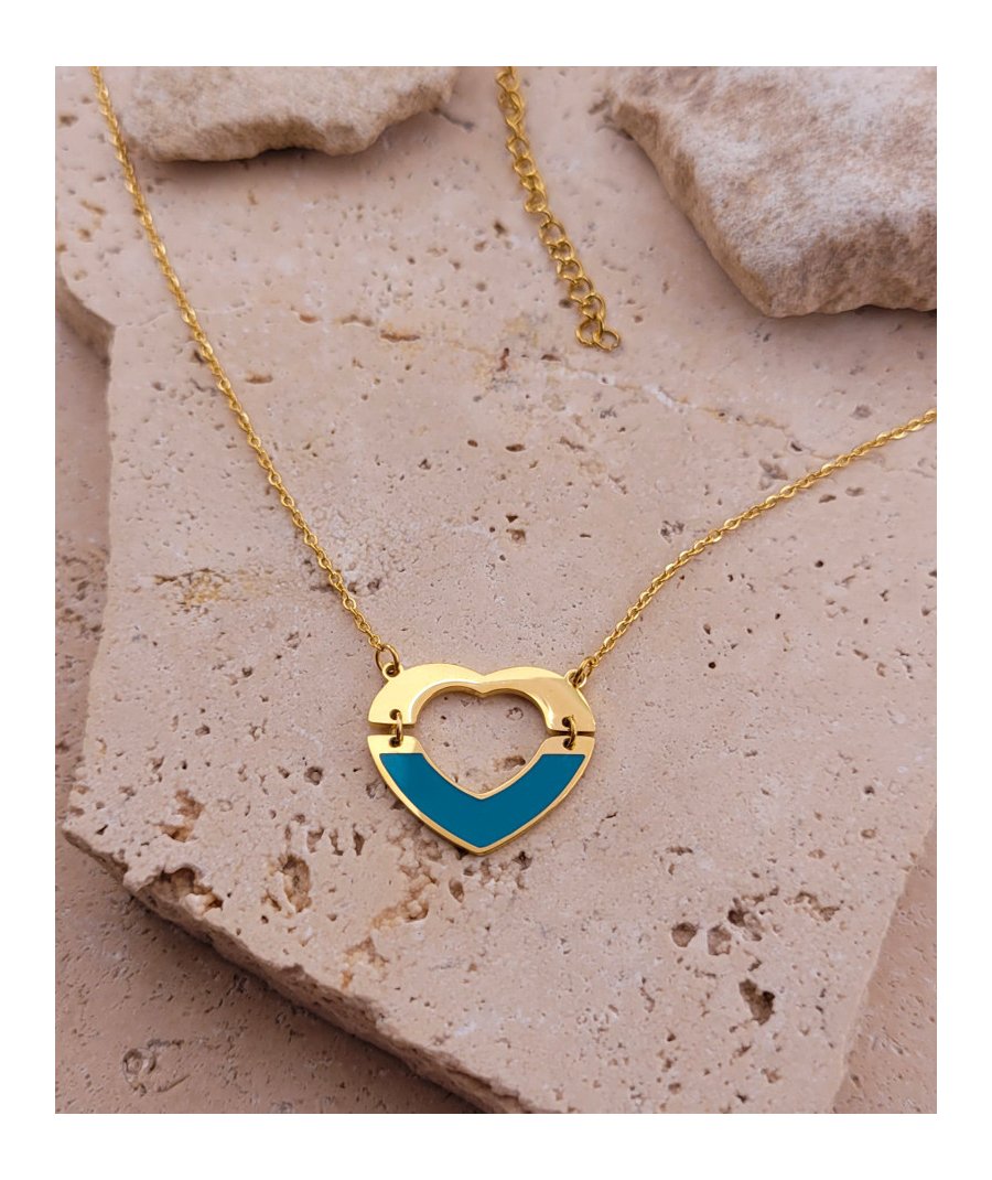 Pendentif acier doré coeur turquoise