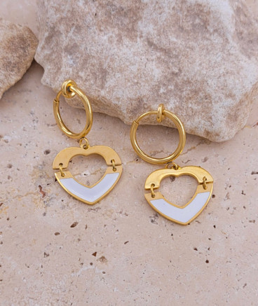 Boucles d'oreilles clip acier coeur blanc