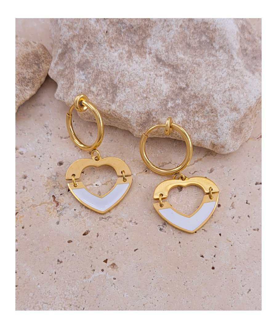 Boucles d'oreilles clip acier coeur blanc