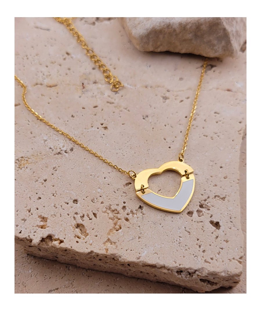 Pendentif acier doré coeur blanc