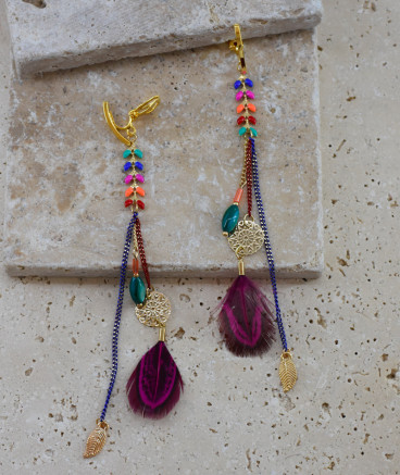Boucles d'oreilles clip pendantes multicolore