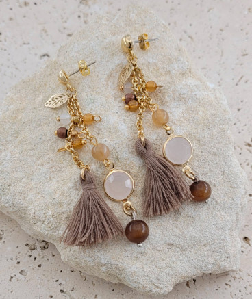 Boucles d'oreilles breloques pompon et cristal