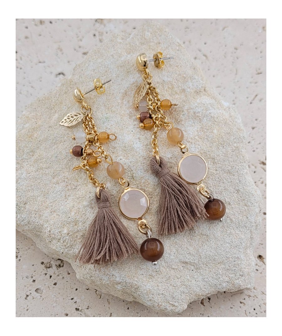 Boucles d'oreilles breloques pompon et cristal