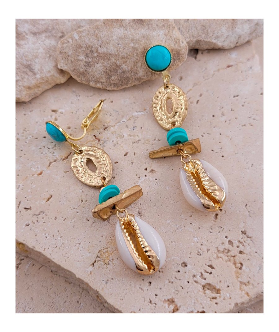 Boucles d'oreilles clips coquillage turquoise