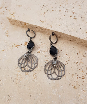 Boucles oreilles clips pendantes libellule noires