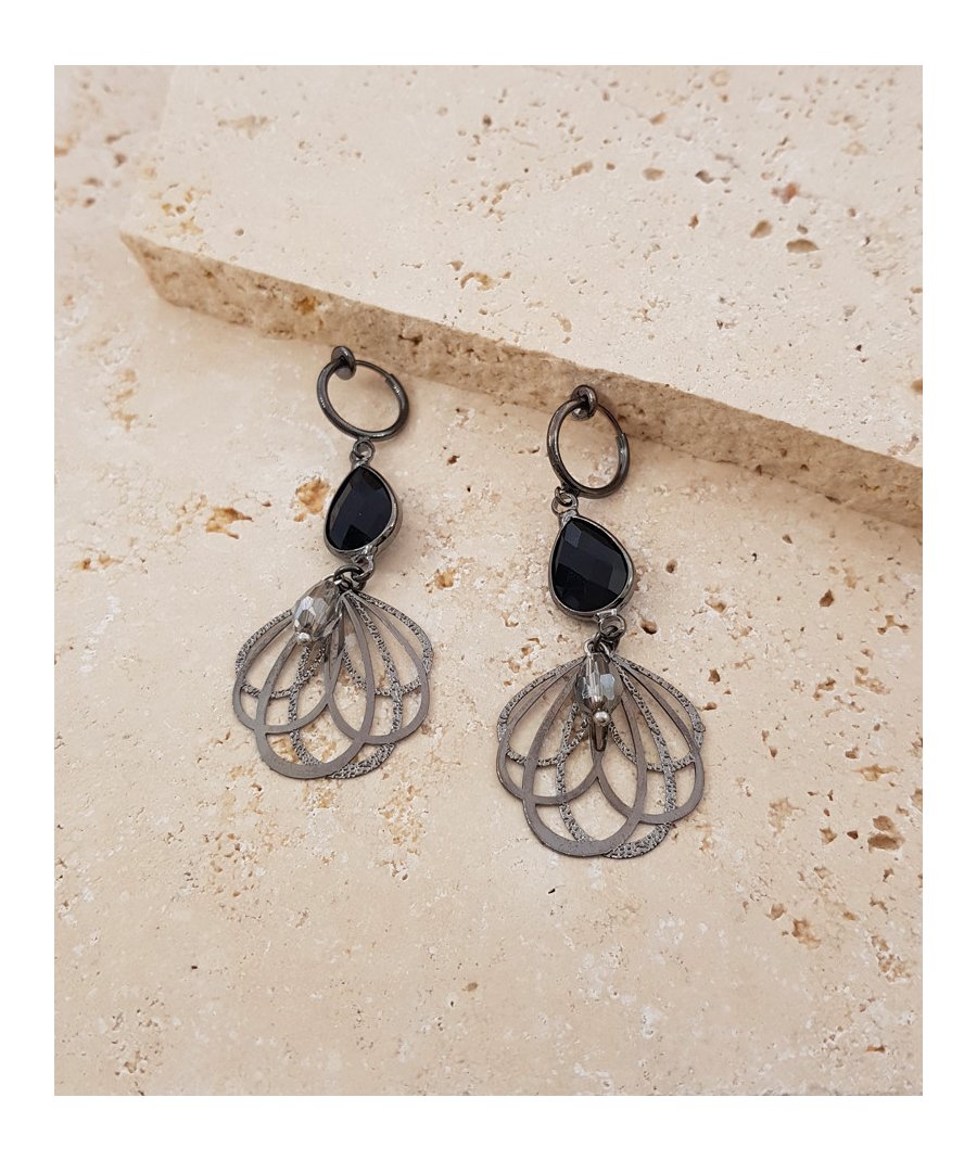 Boucles oreilles clips pendantes libellule noires