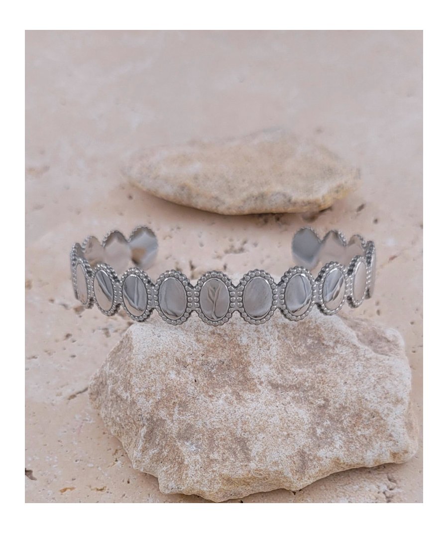 Bracelet jonc médaillons ovales acier 1 cm