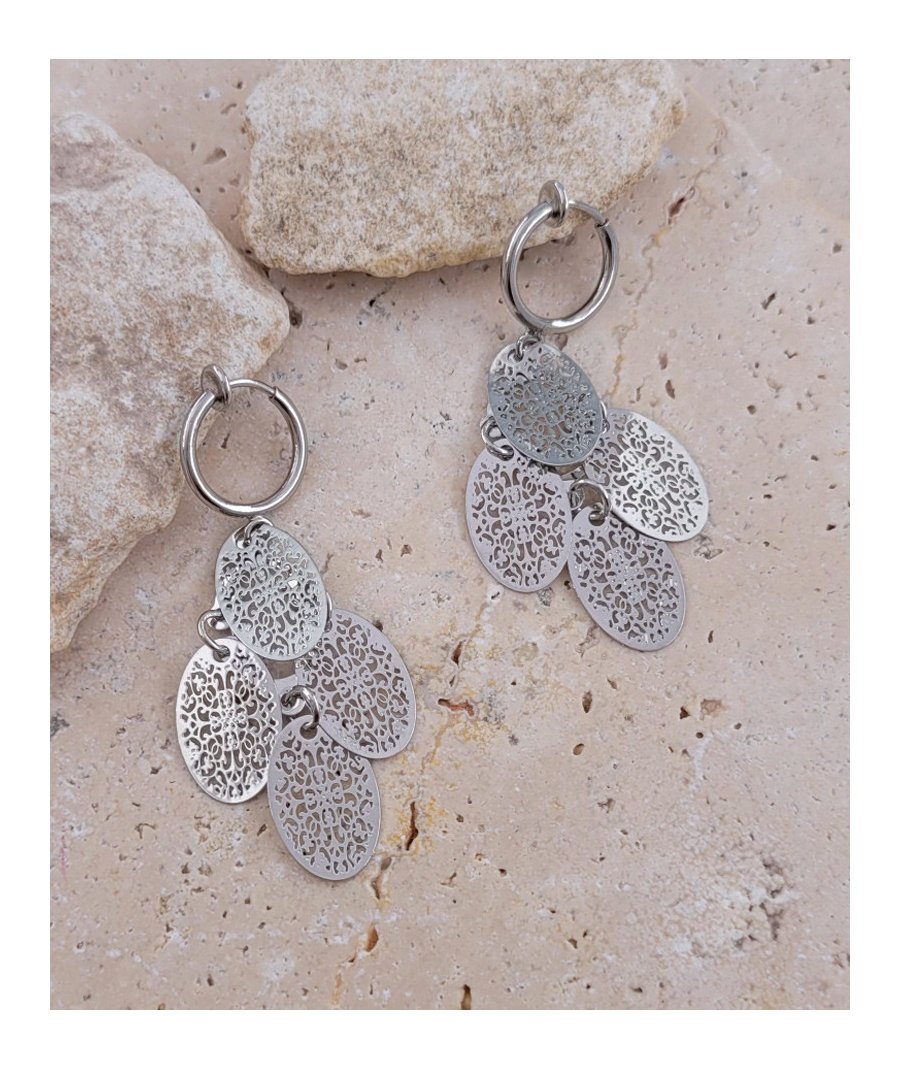 Boucles d'oreilles clip arabesques rhodiées