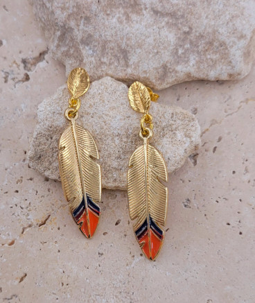 Boucles d'oreilles plume dorée