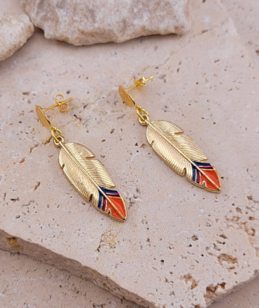 Boucles d'oreilles plume dorée