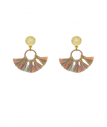 Boucles oreilles clip pompons multicolore