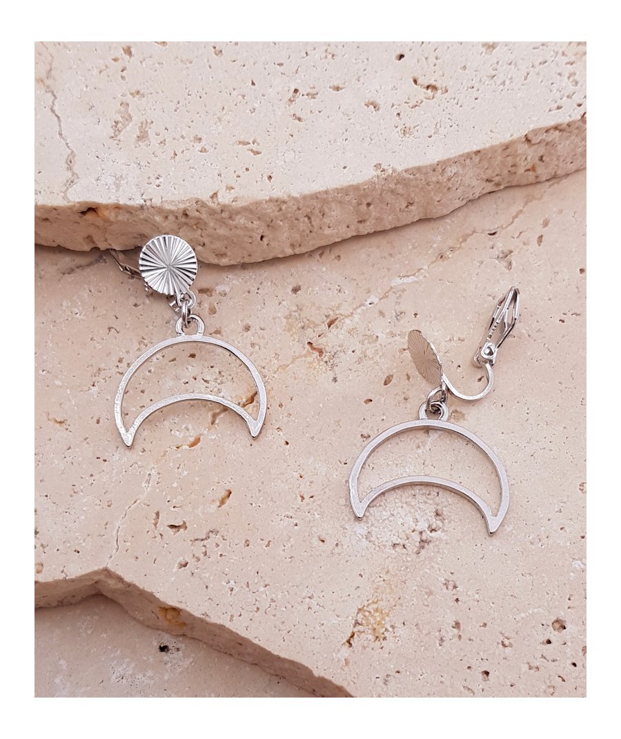 Boucles oreilles clips lune rhodiée
